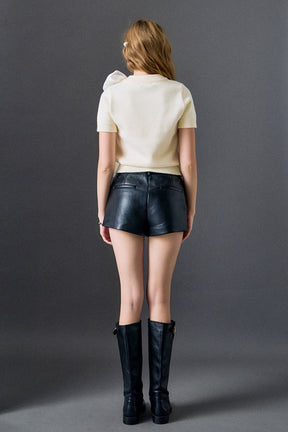 Bow Accent Puff Sleeve Knit Top