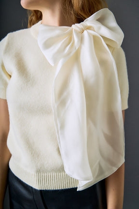 Bow Accent Puff Sleeve Knit Top