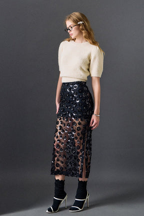 ENGLISH FACTORY - Flower Sequin Sheer Midi Skirt - SKIRTS available at Objectrare