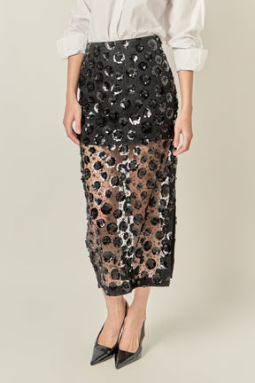 ENGLISH FACTORY - Flower Sequin Sheer Midi Skirt - SKIRTS available at Objectrare