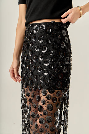Flower Sequin Sheer Midi Skirt