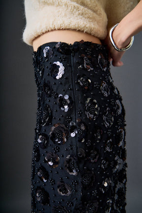 ENGLISH FACTORY - Flower Sequin Sheer Midi Skirt - SKIRTS available at Objectrare