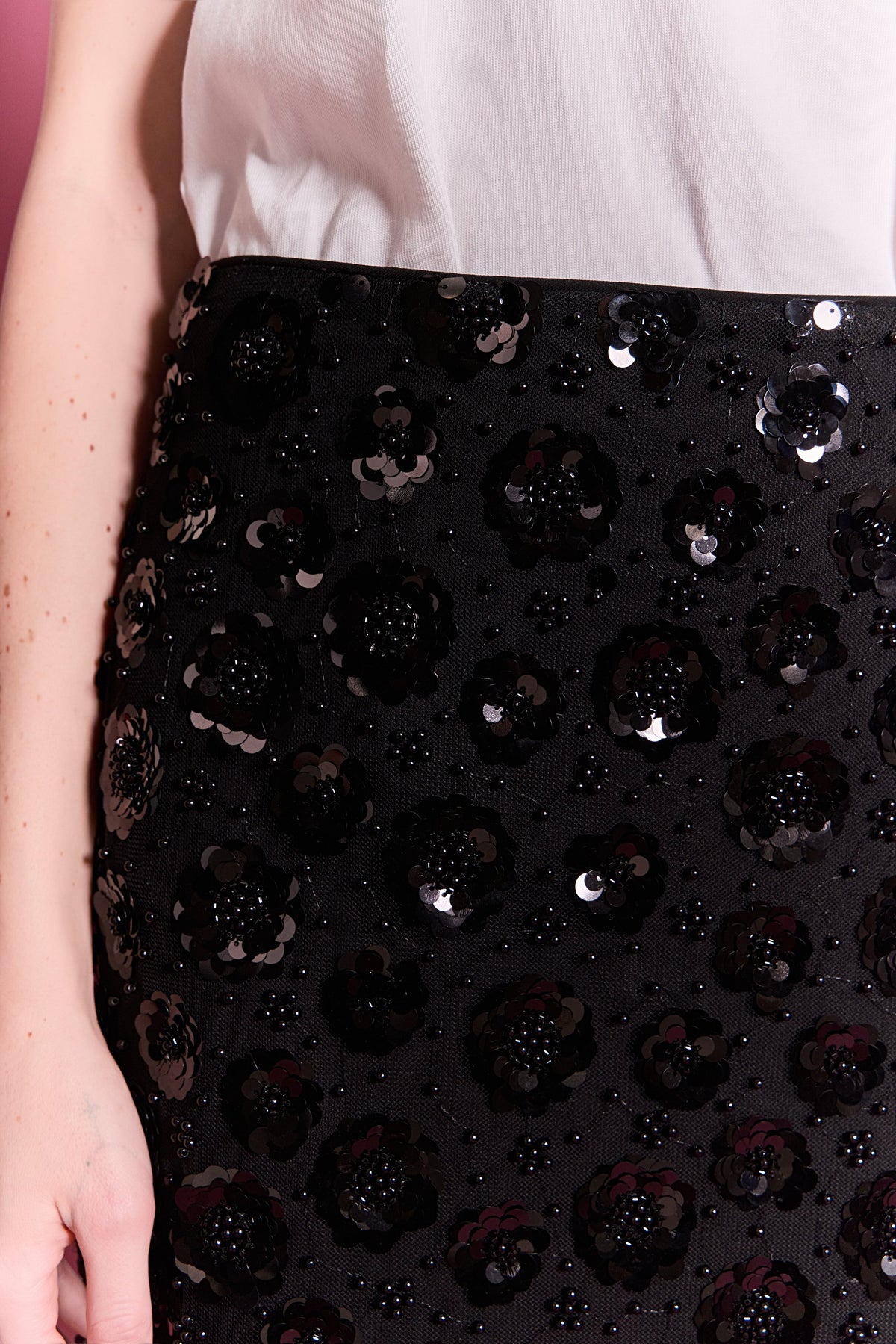 ENGLISH FACTORY - Flower Sequin Sheer Midi Skirt - SKIRTS available at Objectrare