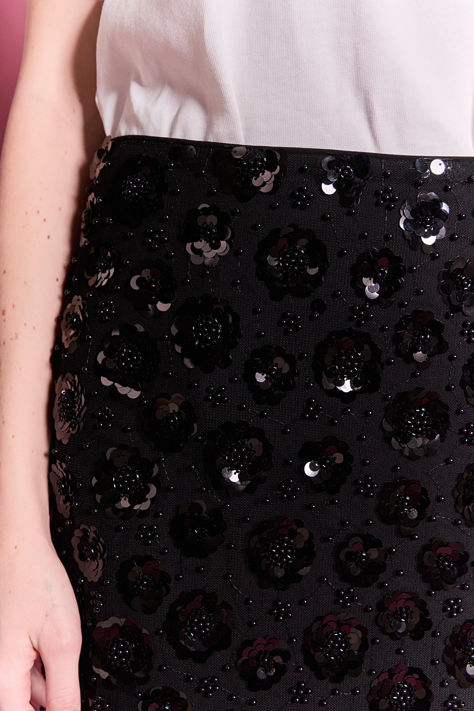 Flower Sequin Sheer Midi Skirt