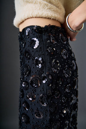 ENGLISH FACTORY - Flower Sequin Sheer Midi Skirt - SKIRTS available at Objectrare