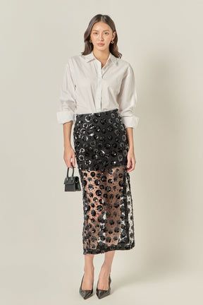 ENGLISH FACTORY - Flower Sequin Sheer Midi Skirt - SKIRTS available at Objectrare