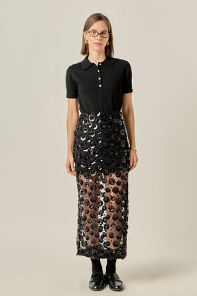 Flower Sequin Sheer Midi Skirt