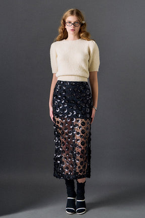 ENGLISH FACTORY - Flower Sequin Sheer Midi Skirt - SKIRTS available at Objectrare