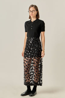 Flower Sequin Sheer Midi Skirt