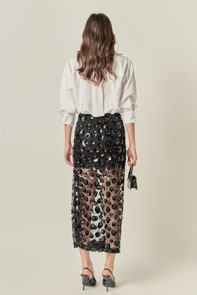 ENGLISH FACTORY - Flower Sequin Sheer Midi Skirt - SKIRTS available at Objectrare