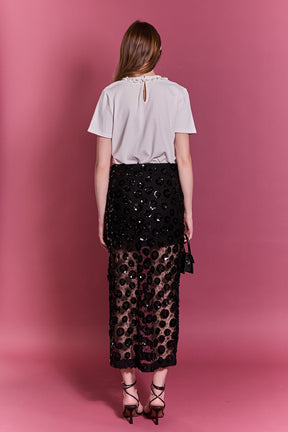 ENGLISH FACTORY - Flower Sequin Sheer Midi Skirt - SKIRTS available at Objectrare