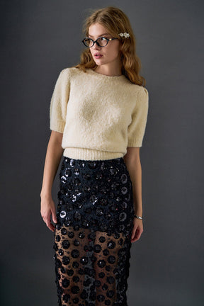 ENGLISH FACTORY - Flower Sequin Sheer Midi Skirt - SKIRTS available at Objectrare