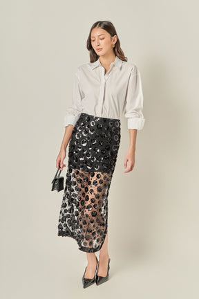 ENGLISH FACTORY - Flower Sequin Sheer Midi Skirt - SKIRTS available at Objectrare