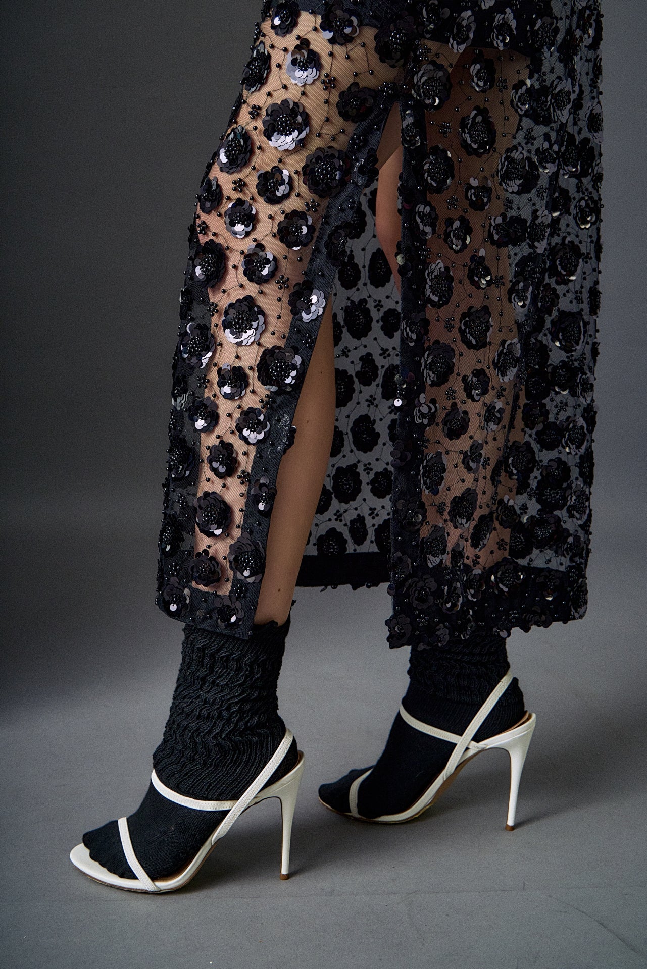 ENGLISH FACTORY - Flower Sequin Sheer Midi Skirt - SKIRTS available at Objectrare
