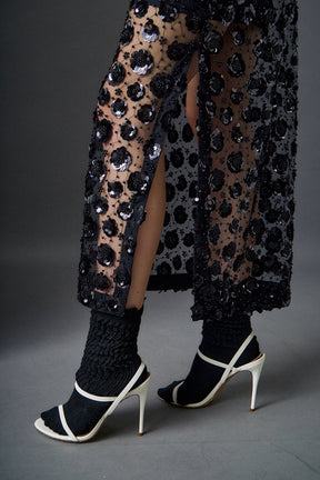 ENGLISH FACTORY - Flower Sequin Sheer Midi Skirt - SKIRTS available at Objectrare