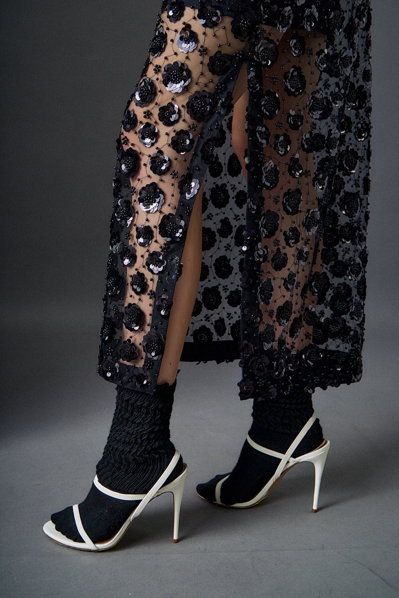 ENGLISH FACTORY - Flower Sequin Sheer Midi Skirt - SKIRTS available at Objectrare