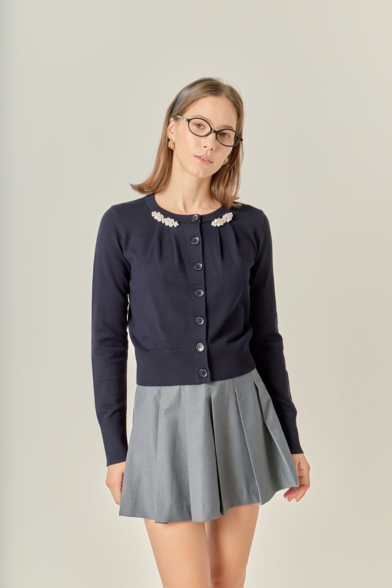 Pearl and Rhinestone Accent Cardigan