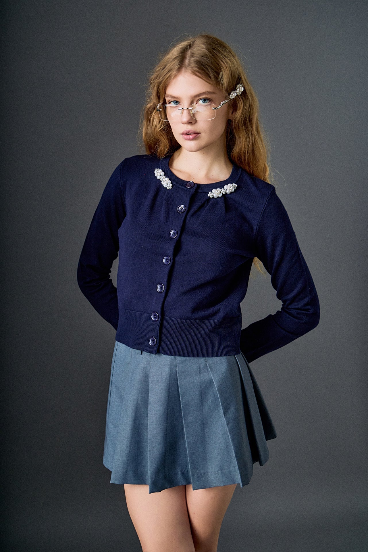 ENGLISH FACTORY - Pearl and Rhinestone Accent Cardigan - SWEATERS & KNITS available at Objectrare