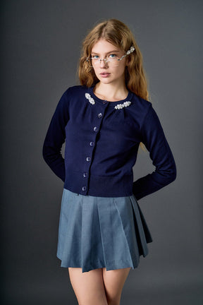 ENGLISH FACTORY - Pearl and Rhinestone Accent Cardigan - SWEATERS & KNITS available at Objectrare