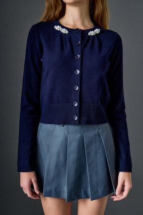 ENGLISH FACTORY - Pearl and Rhinestone Accent Cardigan - SWEATERS & KNITS available at Objectrare
