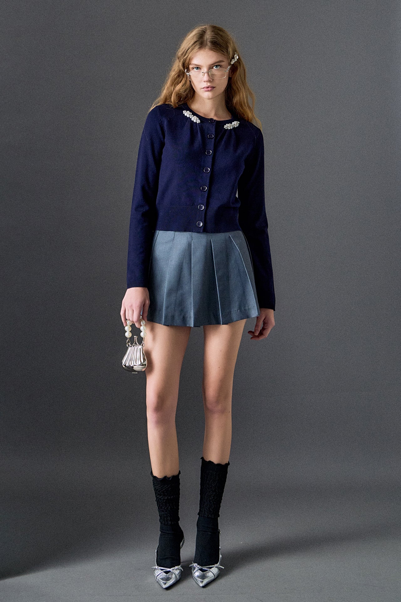 ENGLISH FACTORY - Pearl and Rhinestone Accent Cardigan - SWEATERS & KNITS available at Objectrare