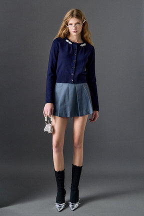 ENGLISH FACTORY - Pearl and Rhinestone Accent Cardigan - SWEATERS & KNITS available at Objectrare