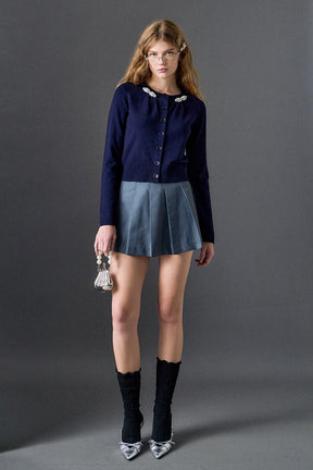 ENGLISH FACTORY - Pearl and Rhinestone Accent Cardigan - SWEATERS & KNITS available at Objectrare