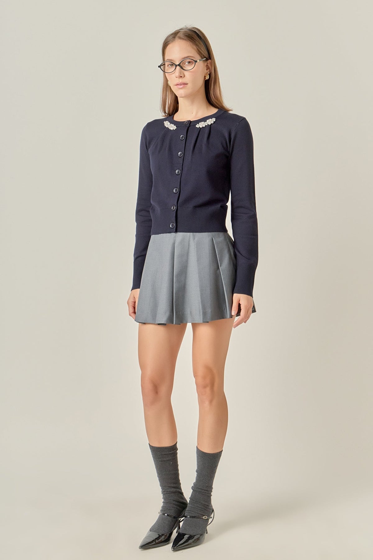 Pearl and Rhinestone Accent Cardigan