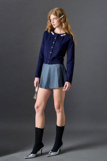 ENGLISH FACTORY - Pearl and Rhinestone Accent Cardigan - SWEATERS & KNITS available at Objectrare