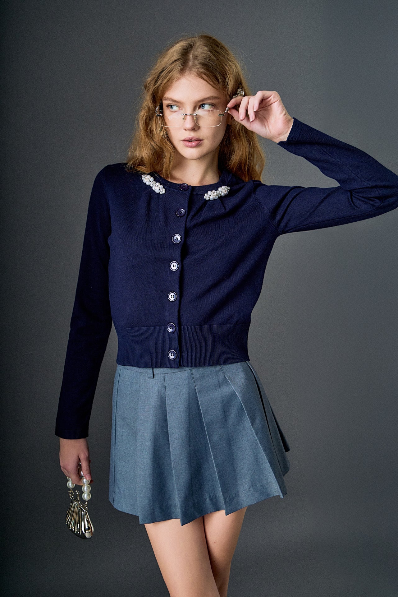 ENGLISH FACTORY - Pearl and Rhinestone Accent Cardigan - SWEATERS & KNITS available at Objectrare