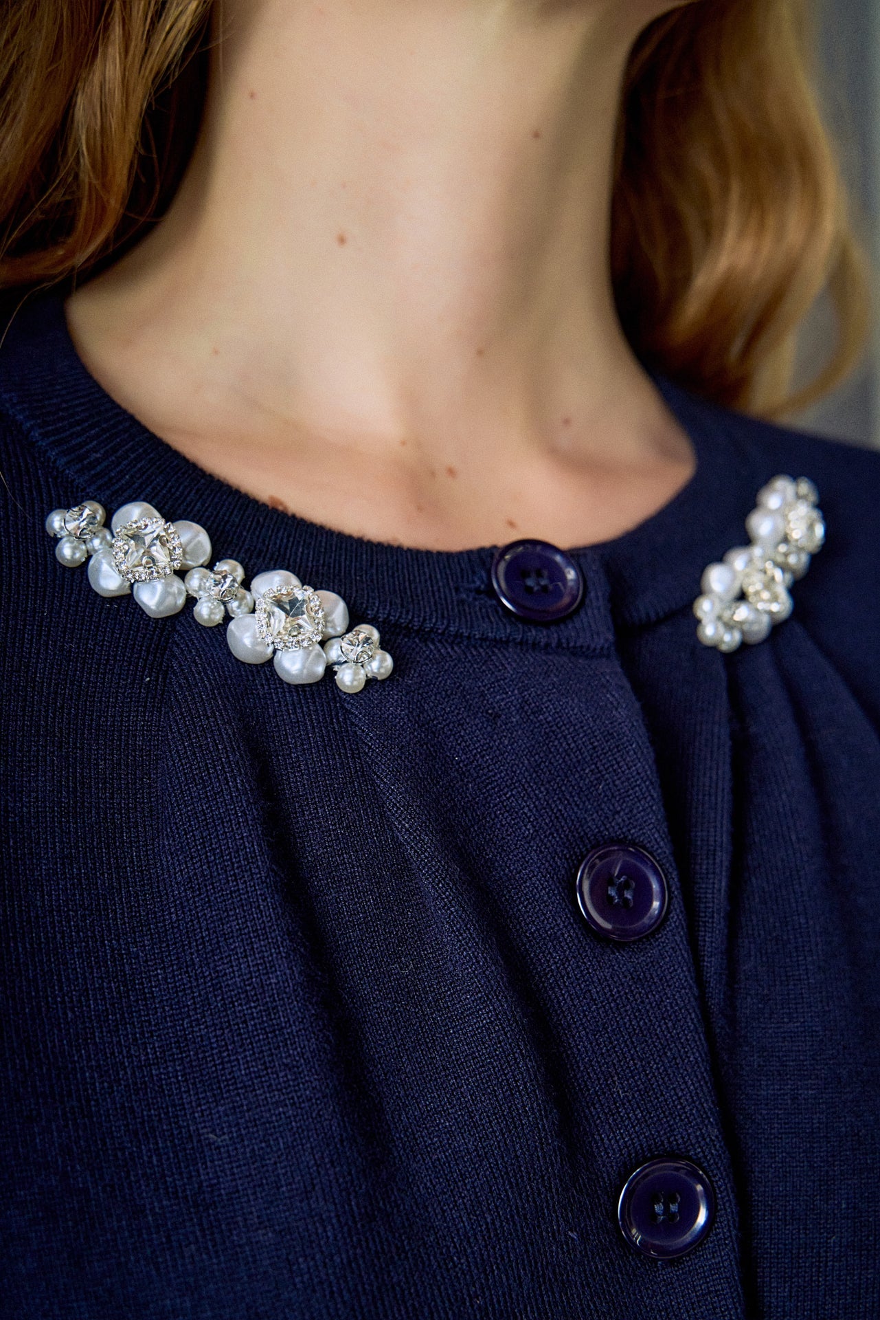 ENGLISH FACTORY - Pearl and Rhinestone Accent Cardigan - SWEATERS & KNITS available at Objectrare