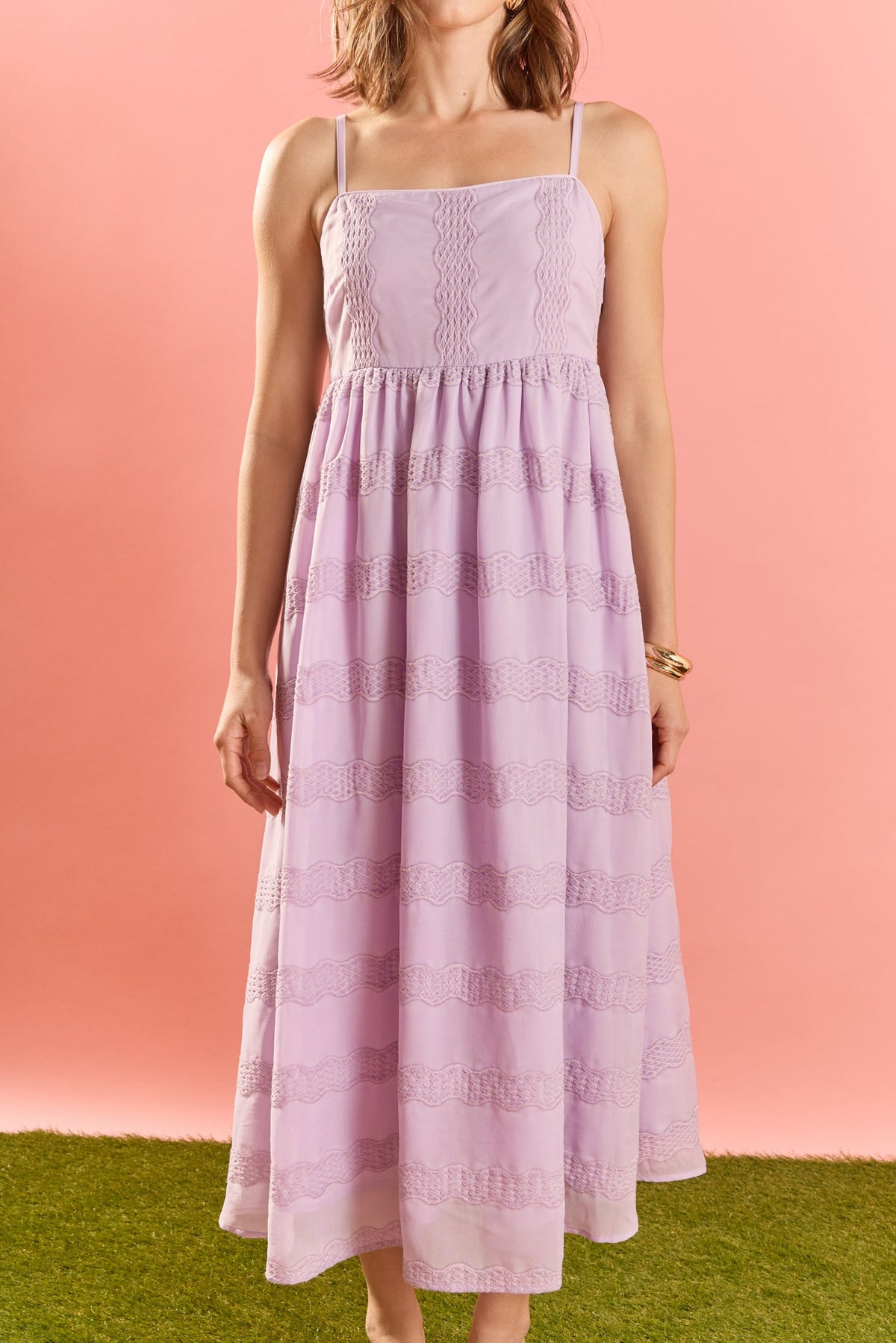 Embroidered Chiffon Sleeveless Midi Dress