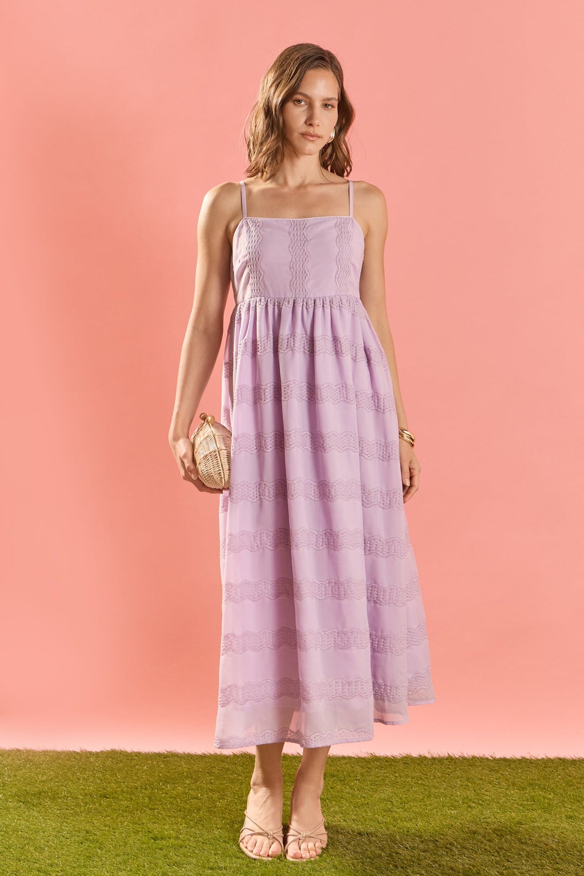 Embroidered Chiffon Sleeveless Midi Dress