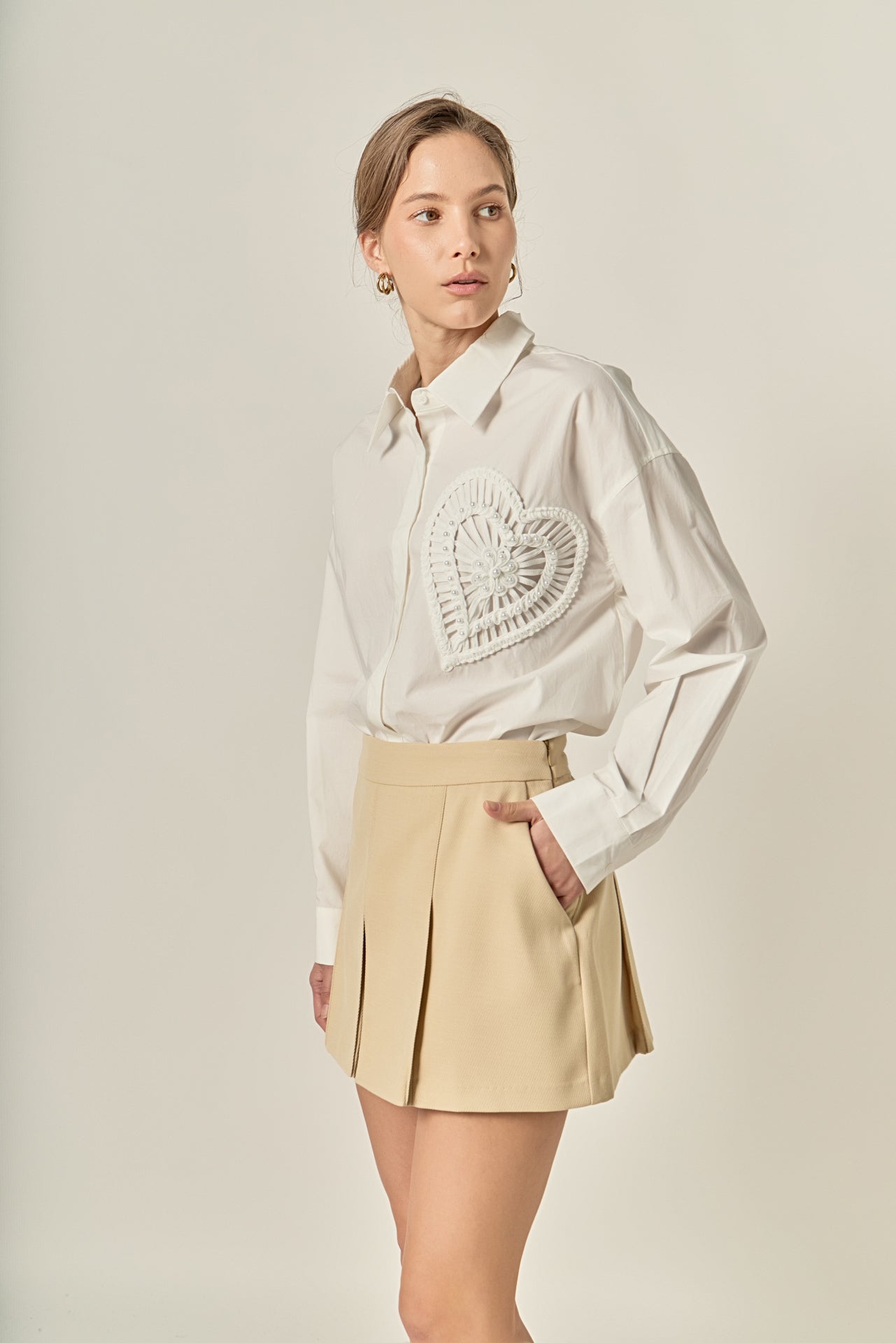 ENGLISH FACTORY - Pearl Heart Button Up Shirt - SHIRTS & BLOUSES available at Objectrare