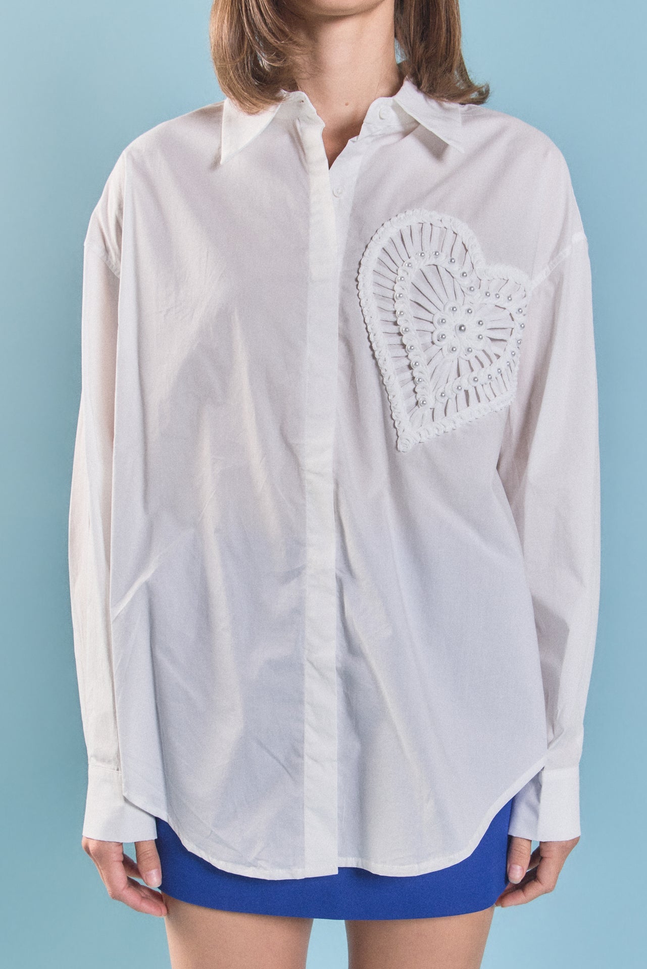 ENGLISH FACTORY - Pearl Heart Button Up Shirt - SHIRTS & BLOUSES available at Objectrare