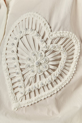 ENGLISH FACTORY - Pearl Heart Button Up Shirt - SHIRTS & BLOUSES available at Objectrare