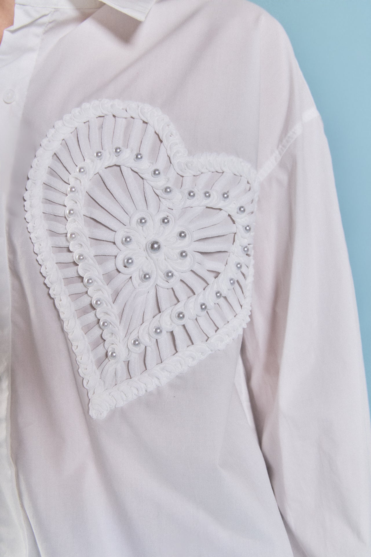 ENGLISH FACTORY - Pearl Heart Button Up Shirt - SHIRTS & BLOUSES available at Objectrare