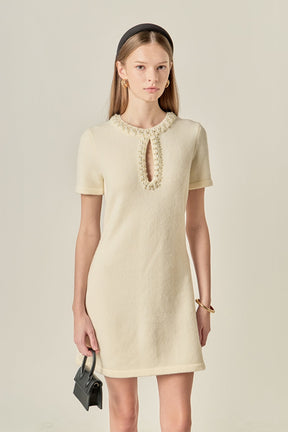 The Pearl Embellished Knit Mini Dress