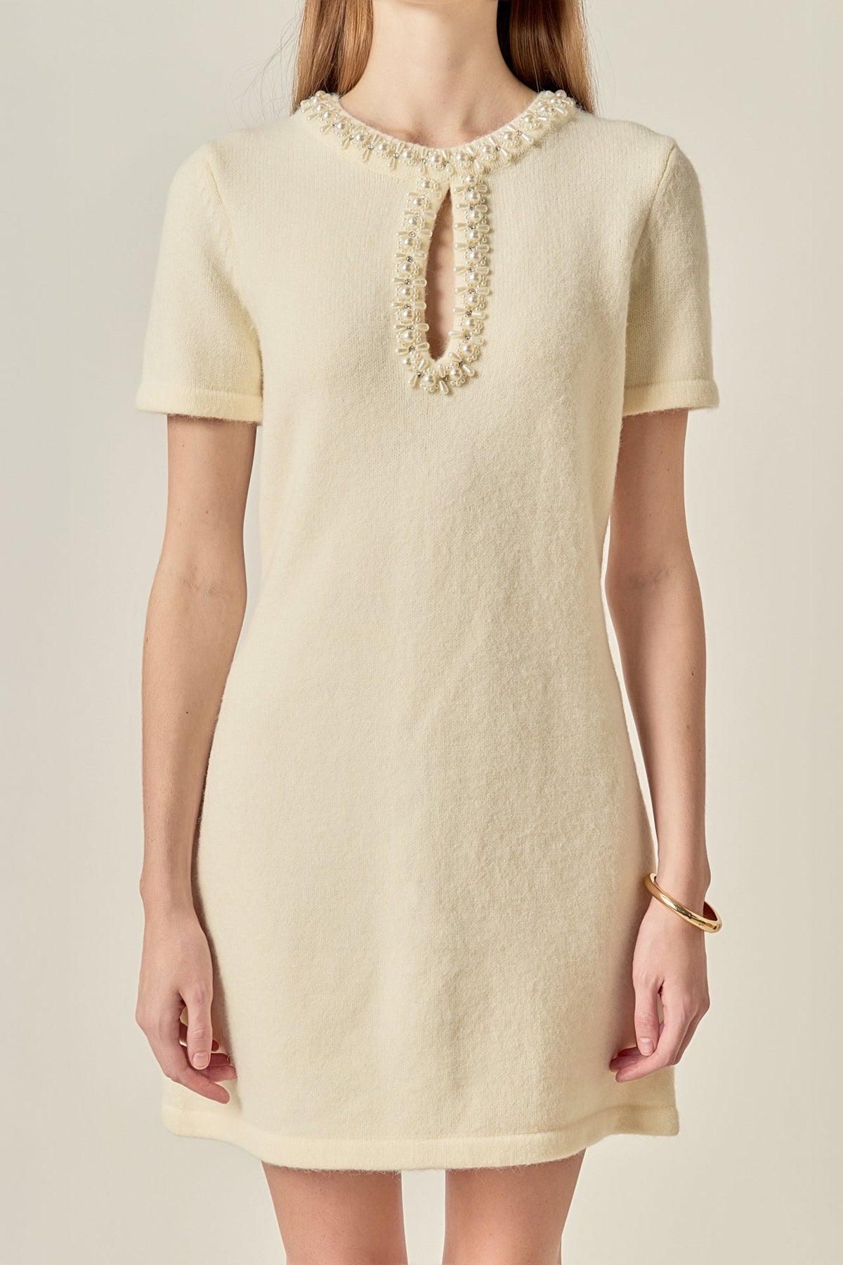 The Pearl Embellished Knit Mini Dress