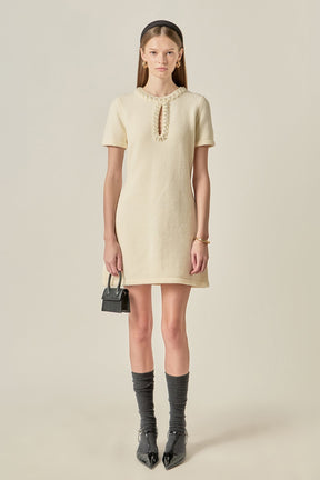 ENGLISH FACTORY - Pearl Embellished Knit Mini Dress - DRESSES available at Objectrare