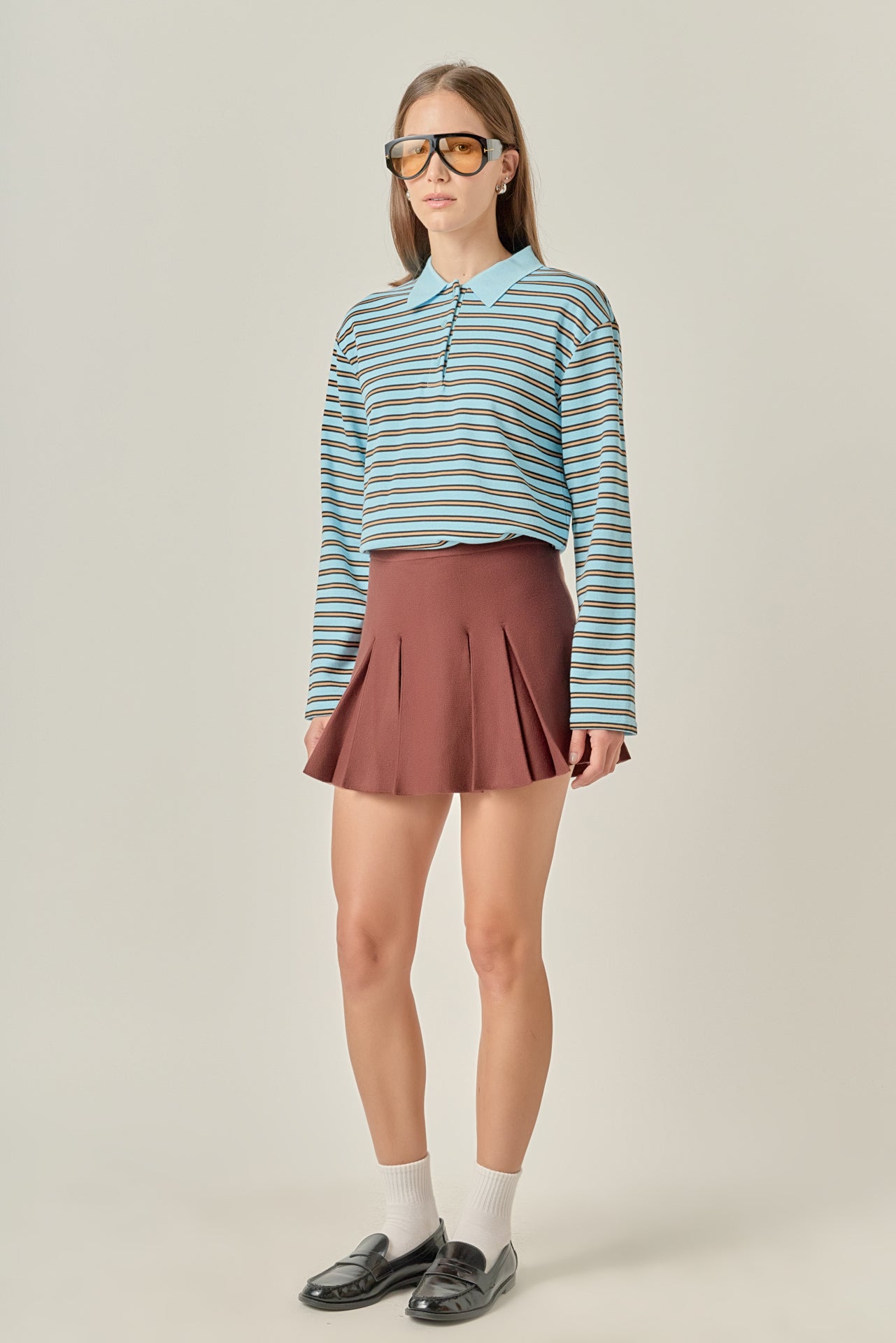 Pleated Knit Mini Skirt