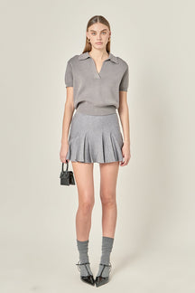 Pleated Knit Mini Skirt