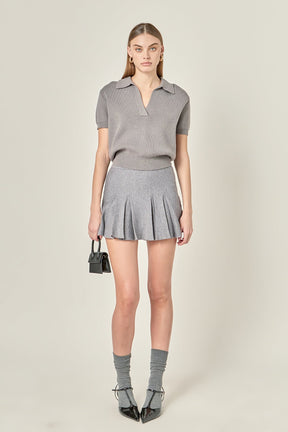 Pleated Knit Mini Skirt