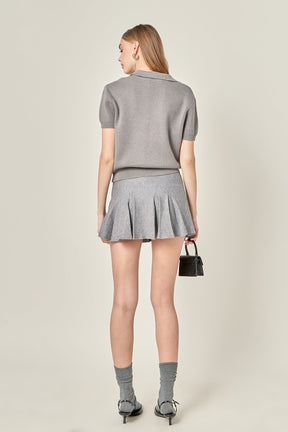 Pleated Knit Mini Skirt