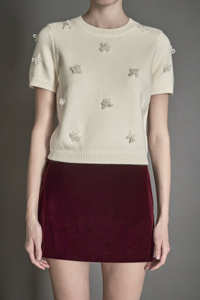 ENDLESS ROSE - Pearl Trim Short Sleeve Sweater - SWEATERS & KNITS available at Objectrare