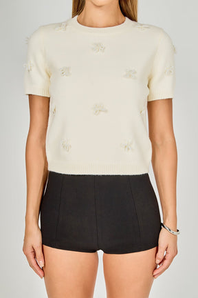 ENDLESS ROSE - Pearl Trim Short Sleeve Sweater - SWEATERS & KNITS available at Objectrare