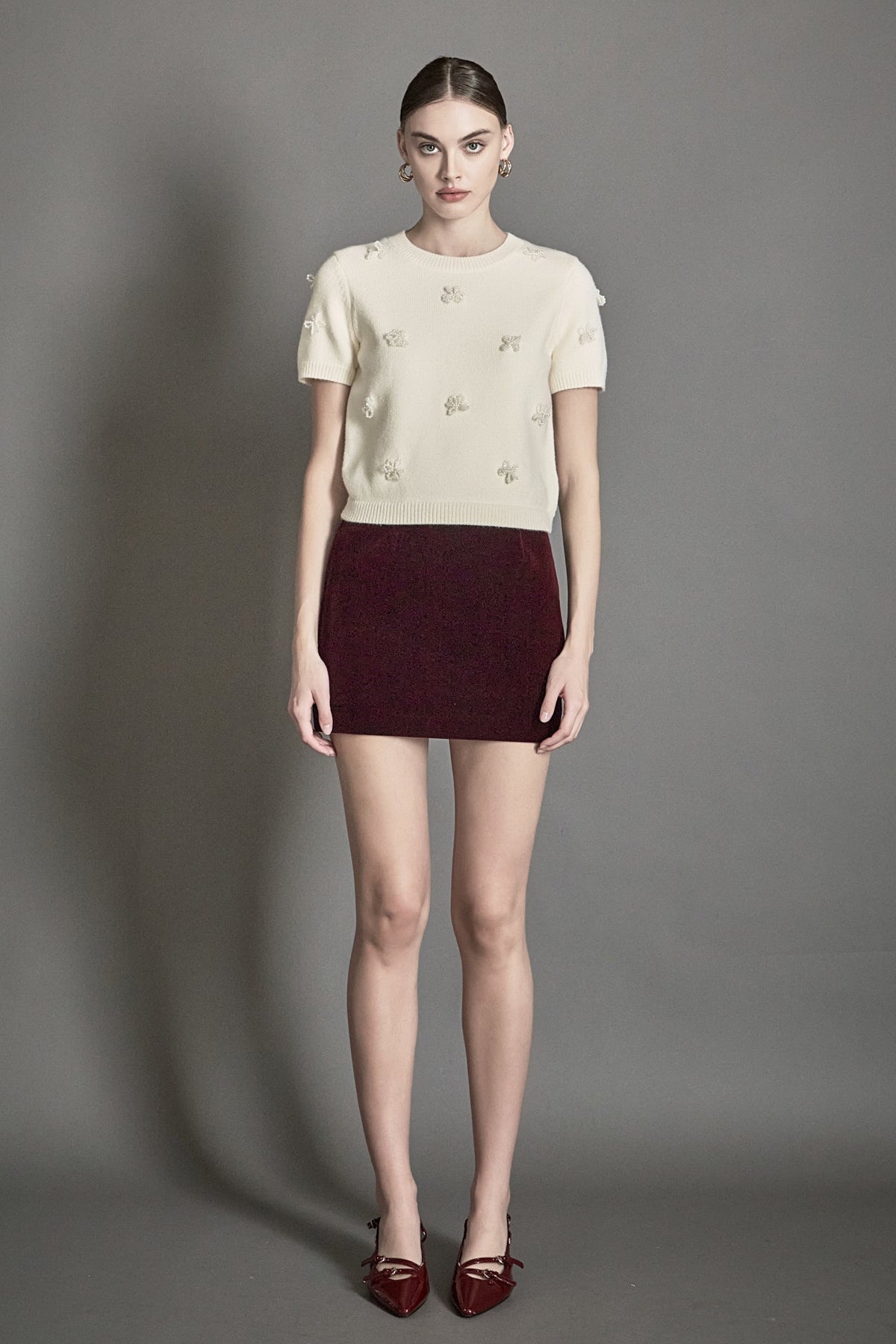ENDLESS ROSE - Pearl Trim Short Sleeve Sweater - SWEATERS & KNITS available at Objectrare