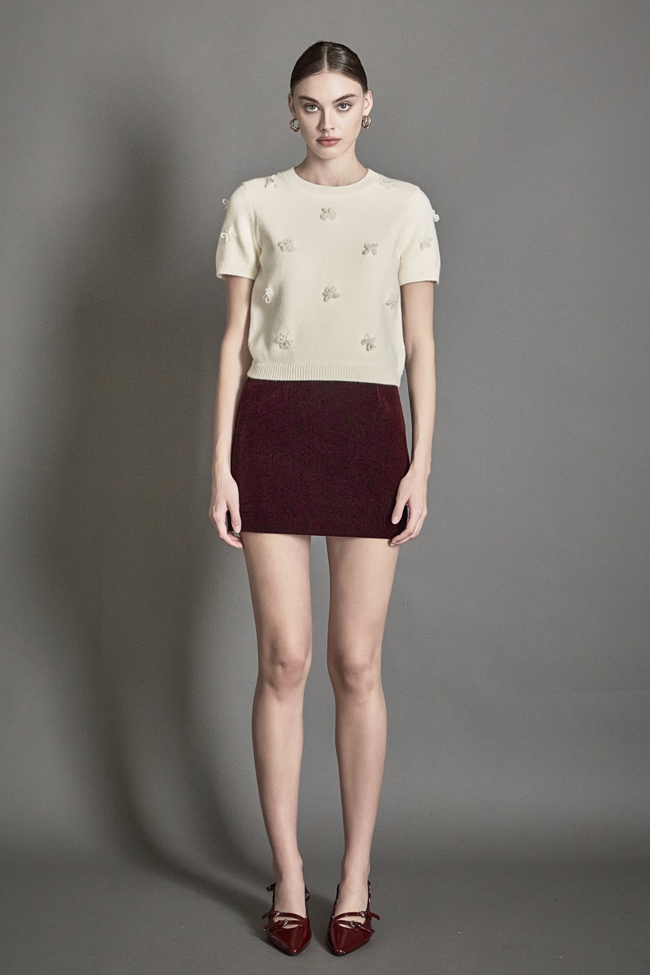 ENDLESS ROSE - Pearl Trim Short Sleeve Sweater - SWEATERS & KNITS available at Objectrare