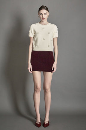 ENDLESS ROSE - Pearl Trim Short Sleeve Sweater - SWEATERS & KNITS available at Objectrare