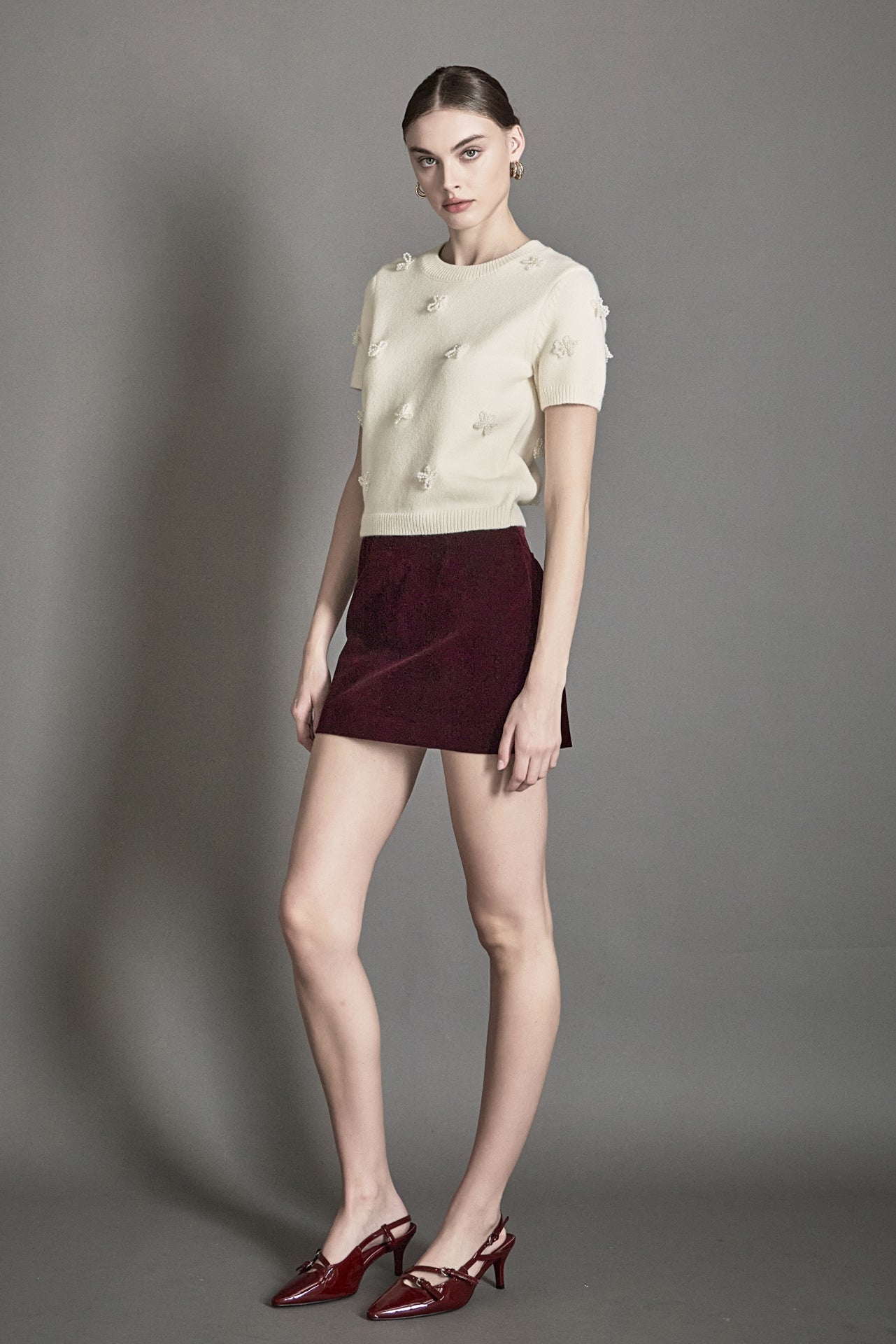 ENDLESS ROSE - Pearl Trim Short Sleeve Sweater - SWEATERS & KNITS available at Objectrare